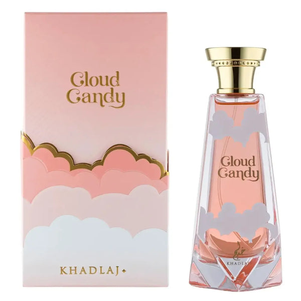 Perfume bottle and packaging of 'Cloud Candy' by Khadlaj on a white background